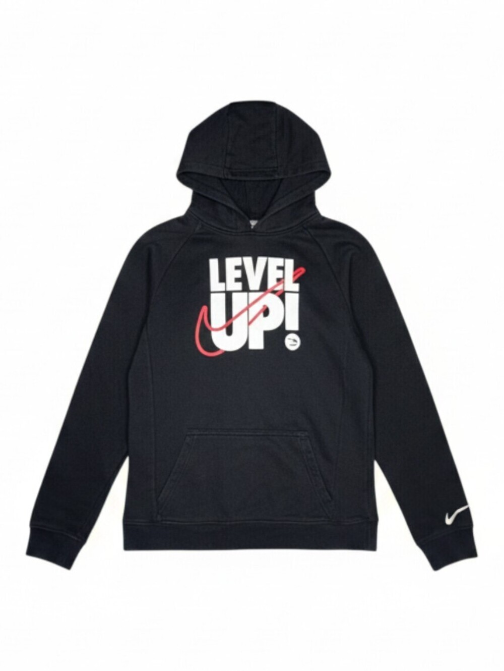 Nike Boys' Black Hoodie with 'Level Up!' Graphic Print - Size L